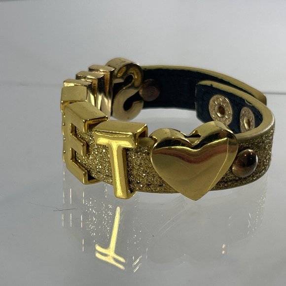 BCBG Generation Gold Tone Sweet Bracelet Slide Glitter Gangsta Mob Wife Cuff wit - Picture 2 of 8